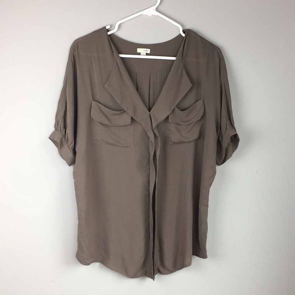 Odille by Anthropologie Vintage Boho Brown Top V-Neck Size Small